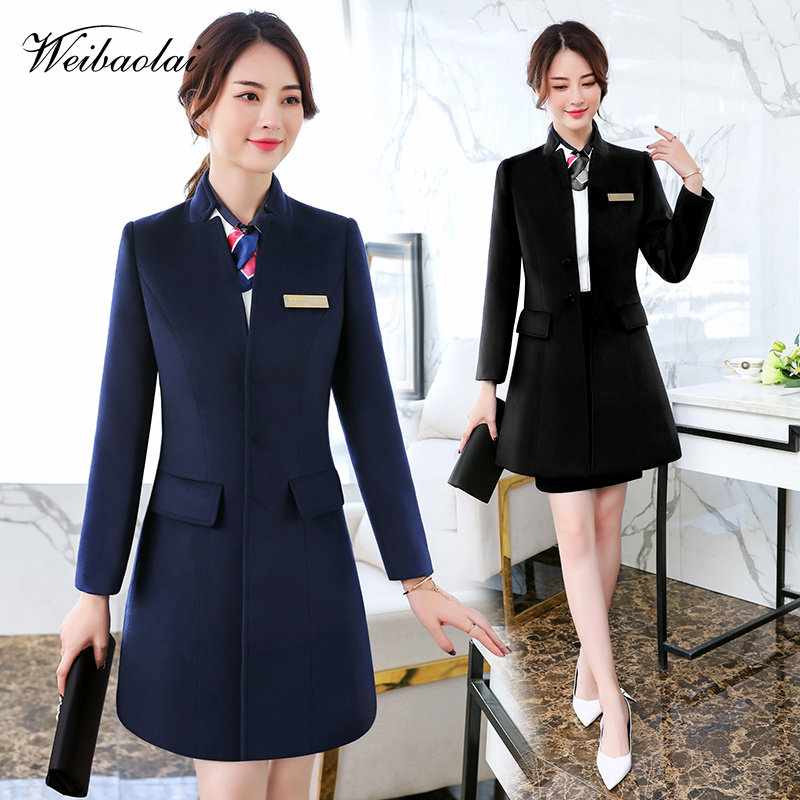 职业装工作服大衣女冬房地产售楼部平安保险酒店空姐毛呢外套工装