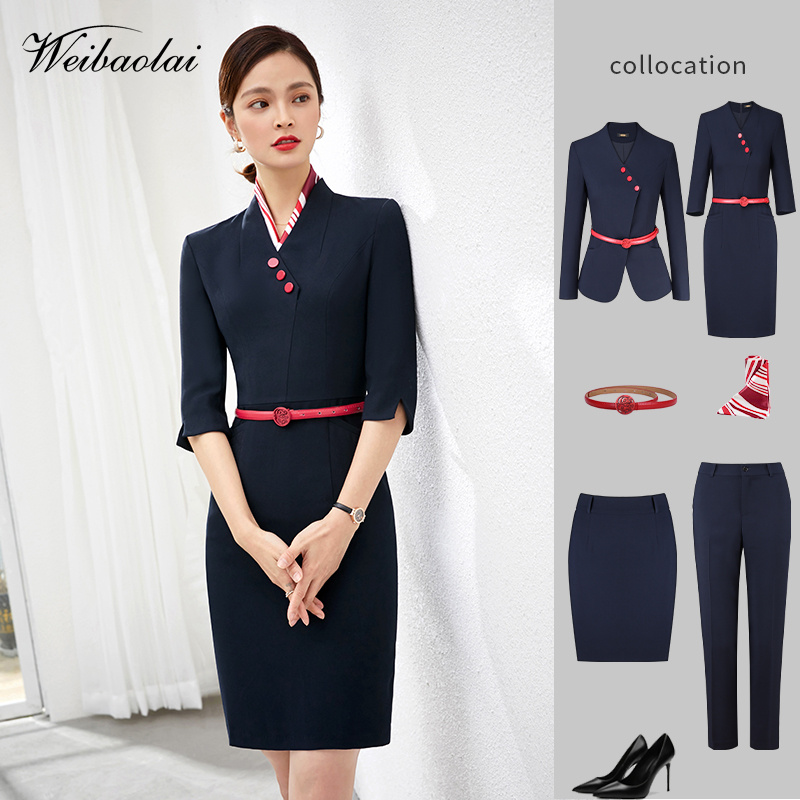 空姐制服行政美容院乘务员经理面试播音主持人工作服套装连衣裙女