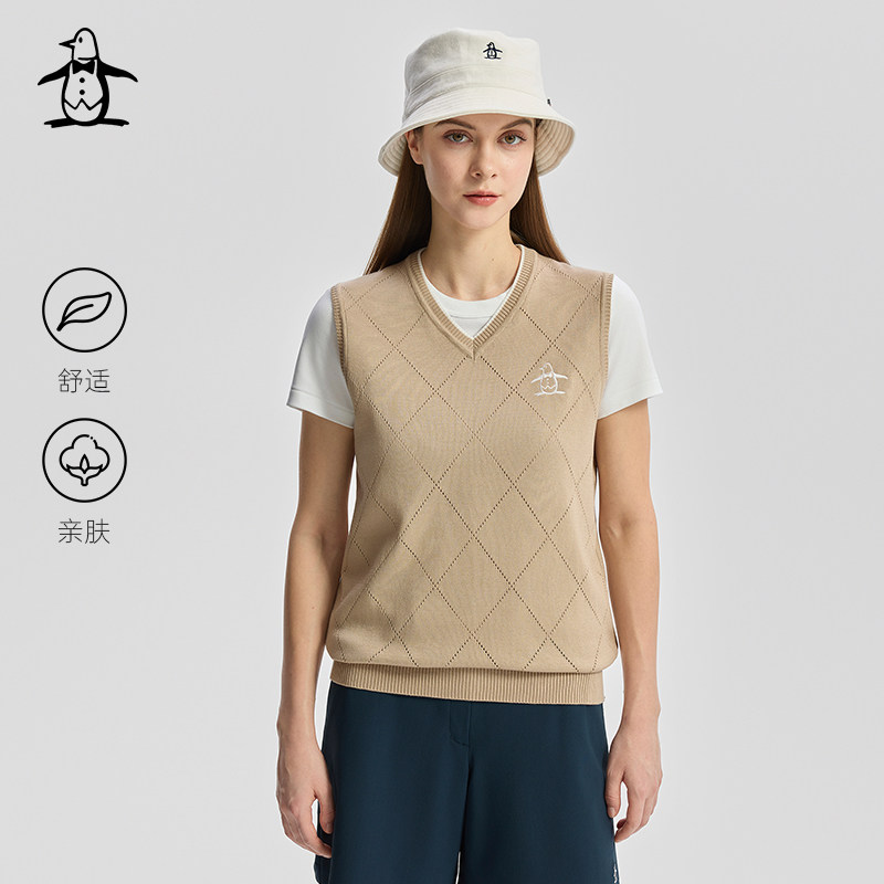MUNSINGWEAR万星威高尔夫运动秋冬针织衫菱格马夹女士马甲坎肩