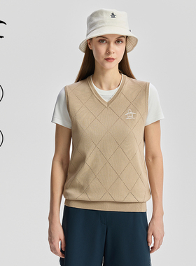 MUNSINGWEAR万星威高尔夫运动秋冬针织衫菱格马夹女士马甲坎肩