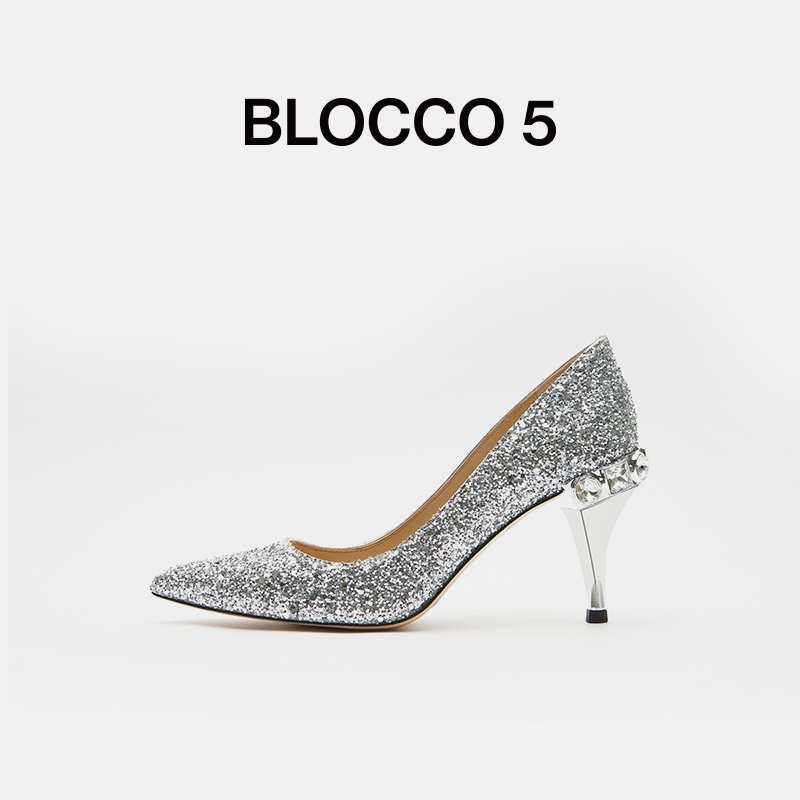 清仓断码 | BLOCCO5秋尖头浅口单鞋时尚新娘婚鞋亮片水钻细高跟鞋