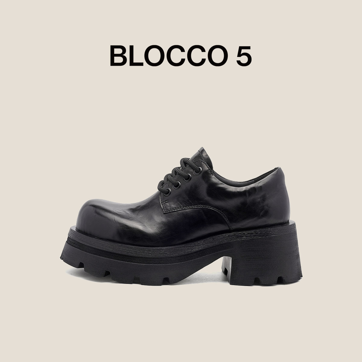 BLOCCO5女鞋2025年春夏新品牛皮厚底增高经典系带德比鞋商场同款