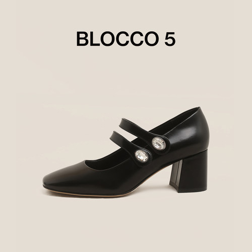 BLOCCO5女鞋2025年秋冬新品粗跟复古中式水钻玛丽珍单鞋商场同款