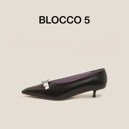BLOCCO5蝴蝶结水钻浅口单鞋