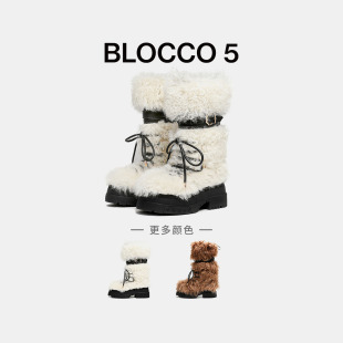 田曦薇同款 ROUND内里加绒保暖毛毛靴原创 BLOCCO5女靴冬ALL