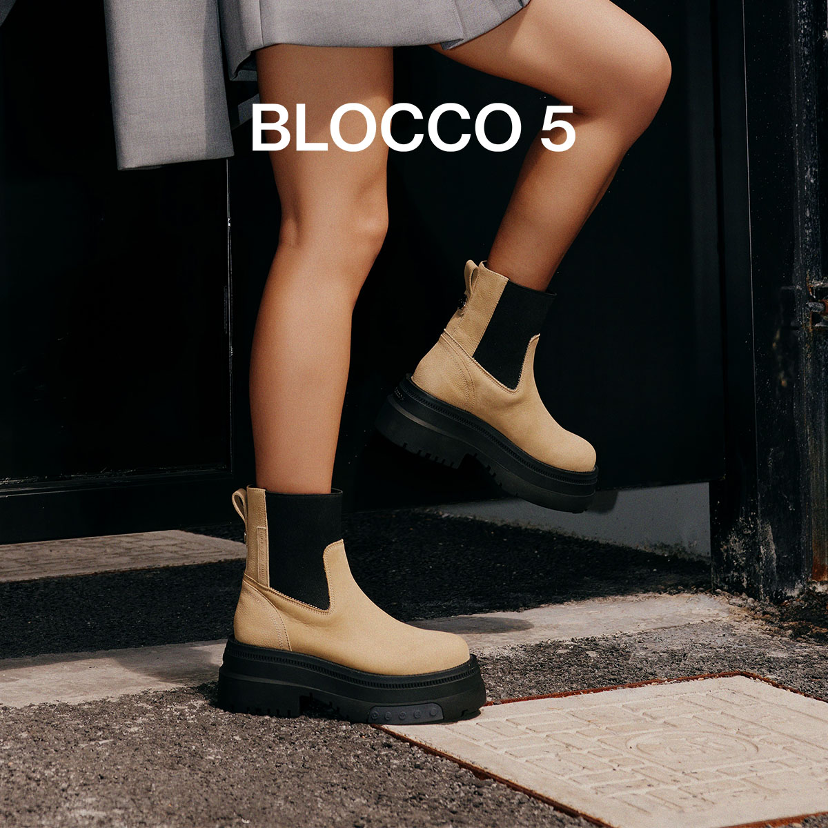 BLOCCO5厚底拼色短筒切尔西靴