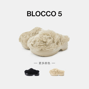 BLOCCO5毛毛拖鞋女外穿男女同款单鞋休闲厚底外穿增高包头半拖