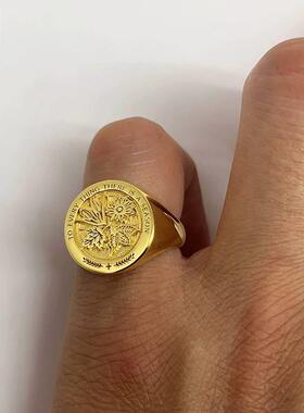 世间凡事皆有定期印章戒指女男霸气高颜值轻奢个性2023十字架尾戒