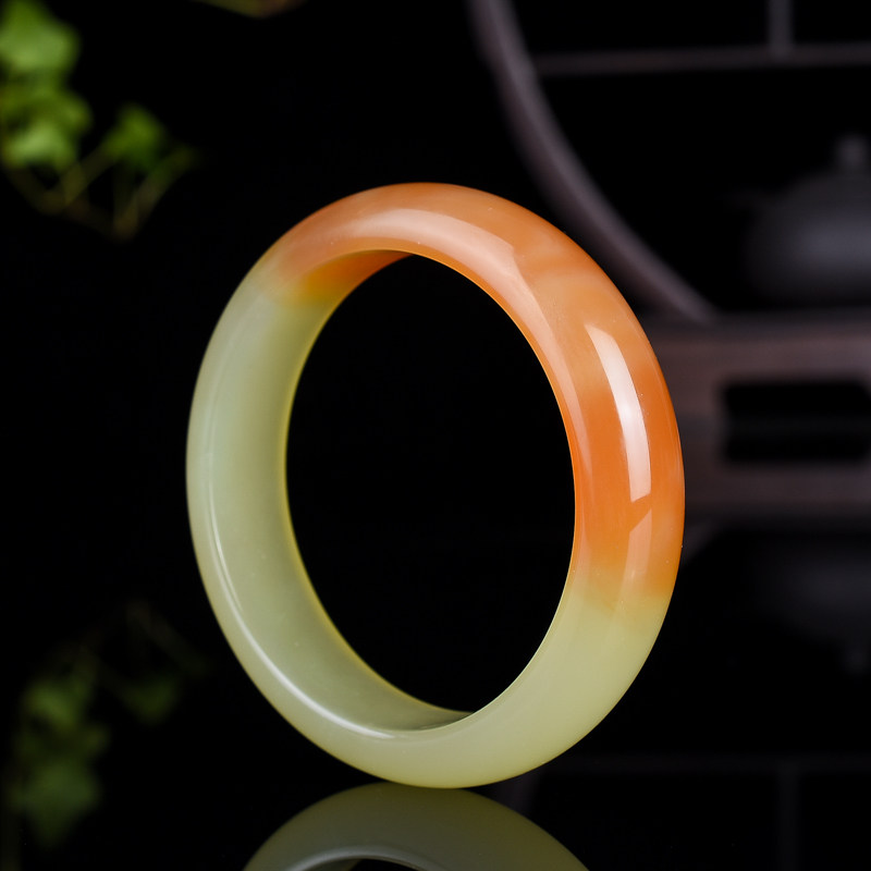 玉翡缘玉器和田玉手镯子老坑糖黄羊脂白玉镯新疆老黄玉宽细款少女