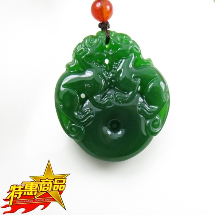 新疆和田玉双貔貅挂件昆仑碧玉平安扣貔貅吊坠菠菜绿碧玉项坠