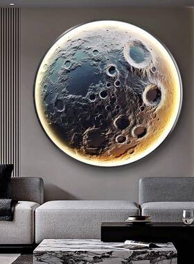 圆形月球LED灯玄关装饰画发光月亮客厅背景墙面挂画星球卧室壁画