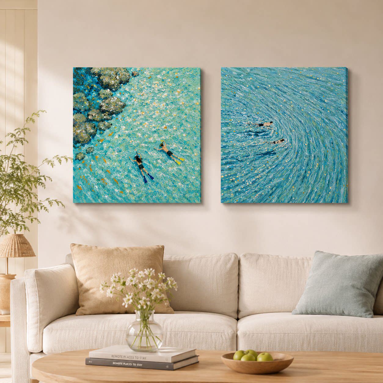 原创设计海洋风景装饰画治愈系游泳ins风小清新文艺挂画客厅壁画