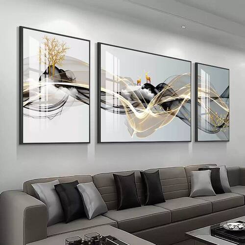 现代简约客厅装饰画2026轻奢沙发背景墙挂画大白墙大气壁画三联画
