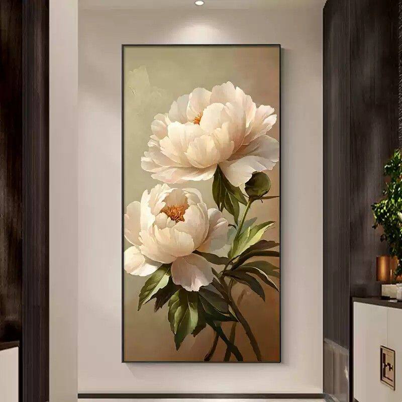 简约花卉入户玄关装饰画牡丹花2025新款走廊尽头挂画客厅过道壁画