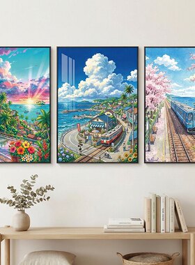宫崎骏治愈系装饰画客厅沙发卧室玄关挂画新海诚唯美动漫风景壁画