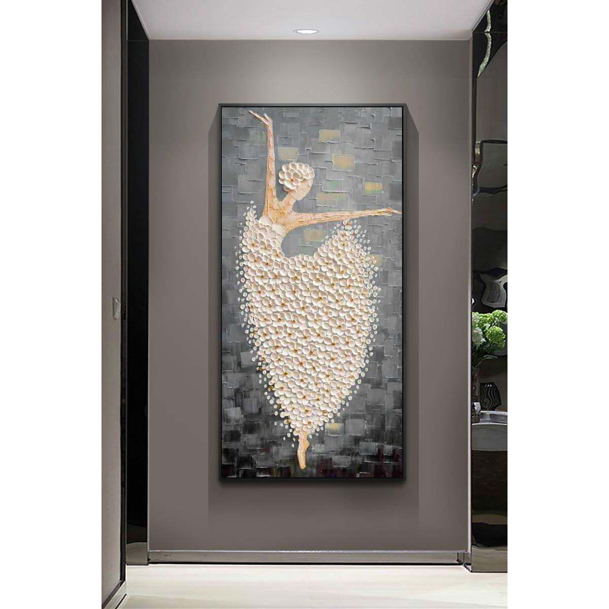 原创纯感手绘装饰画入户客厅玄关走廊油画灰色立体现代芭蕾舞女孩
