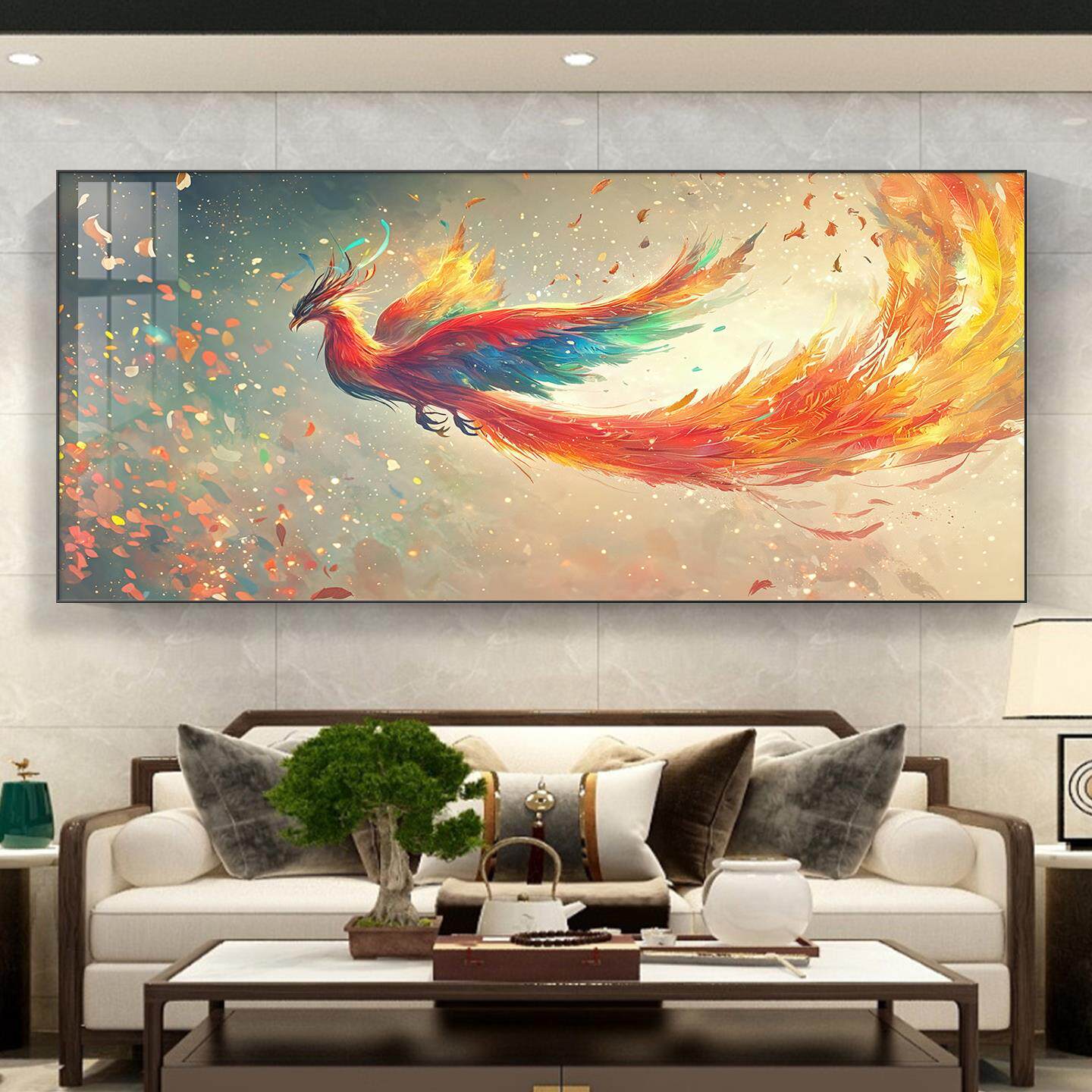 好高级新款沙发客厅装饰画感大气2025背景墙挂画壁画凤凰轻奢寓意