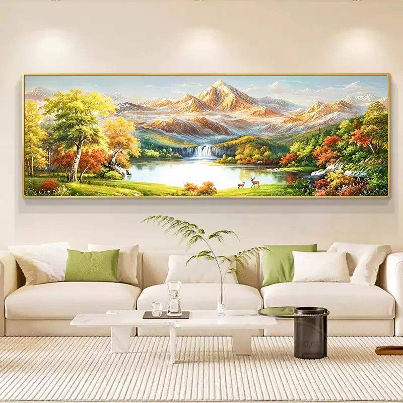 日照金山客厅装饰画沙发背景墙聚宝盆挂画西墙高级山水画风景壁画