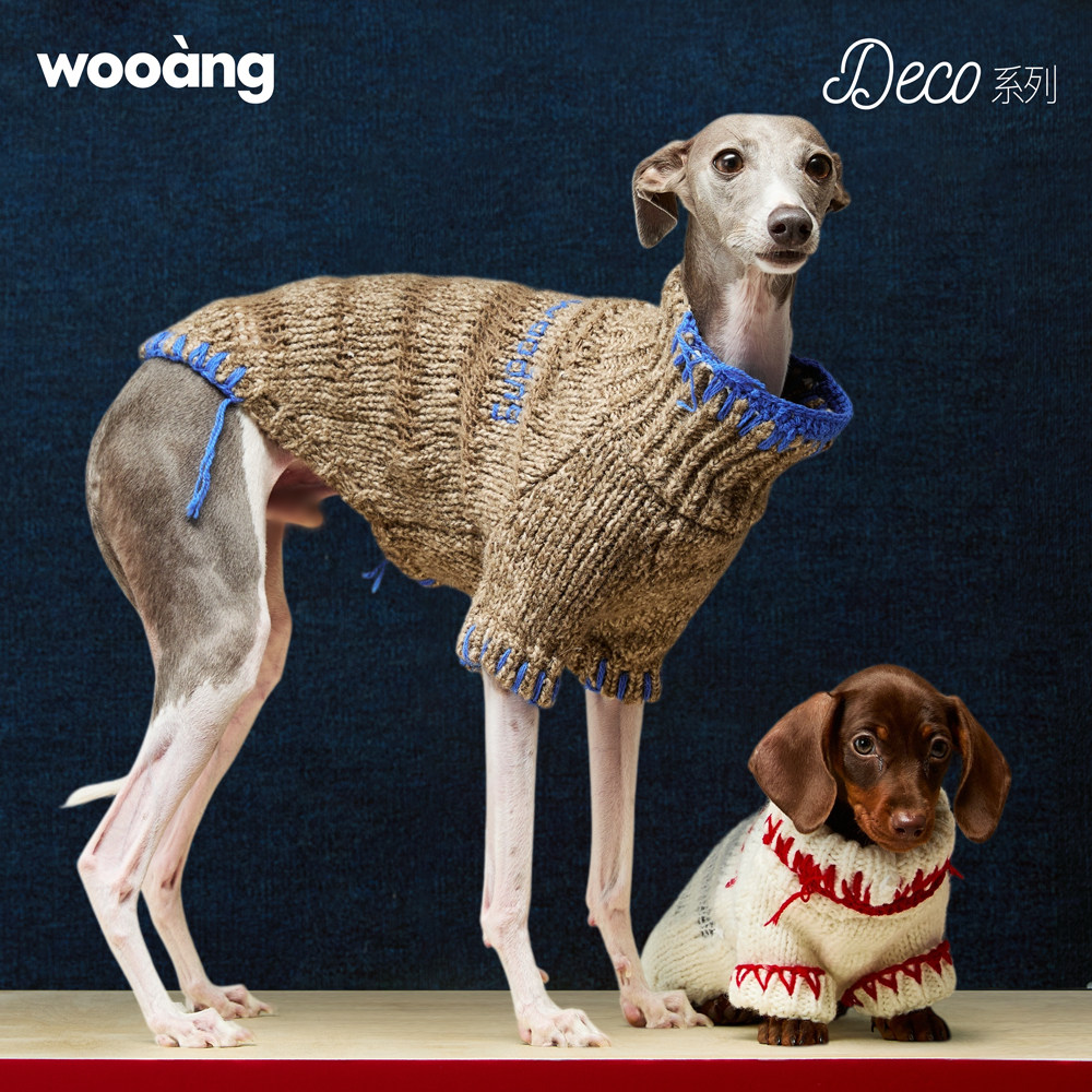 wooang宠物猫咪狗狗衣服冬季加厚保暖羊驼毛手工编织云朵镂空毛衣