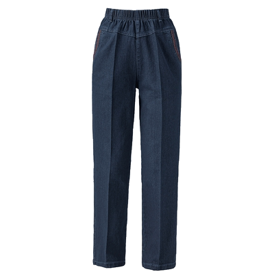 2026春秋中老年牛仔裤女蓝色胖妈妈高腰深裆弹力直筒长裤加大加肥