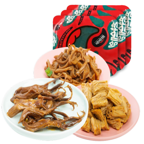 【哈哈镜食品旗舰店】锁鲜装 鸭肠+鸭舌+腐竹/豆皮+赠品 超值组合