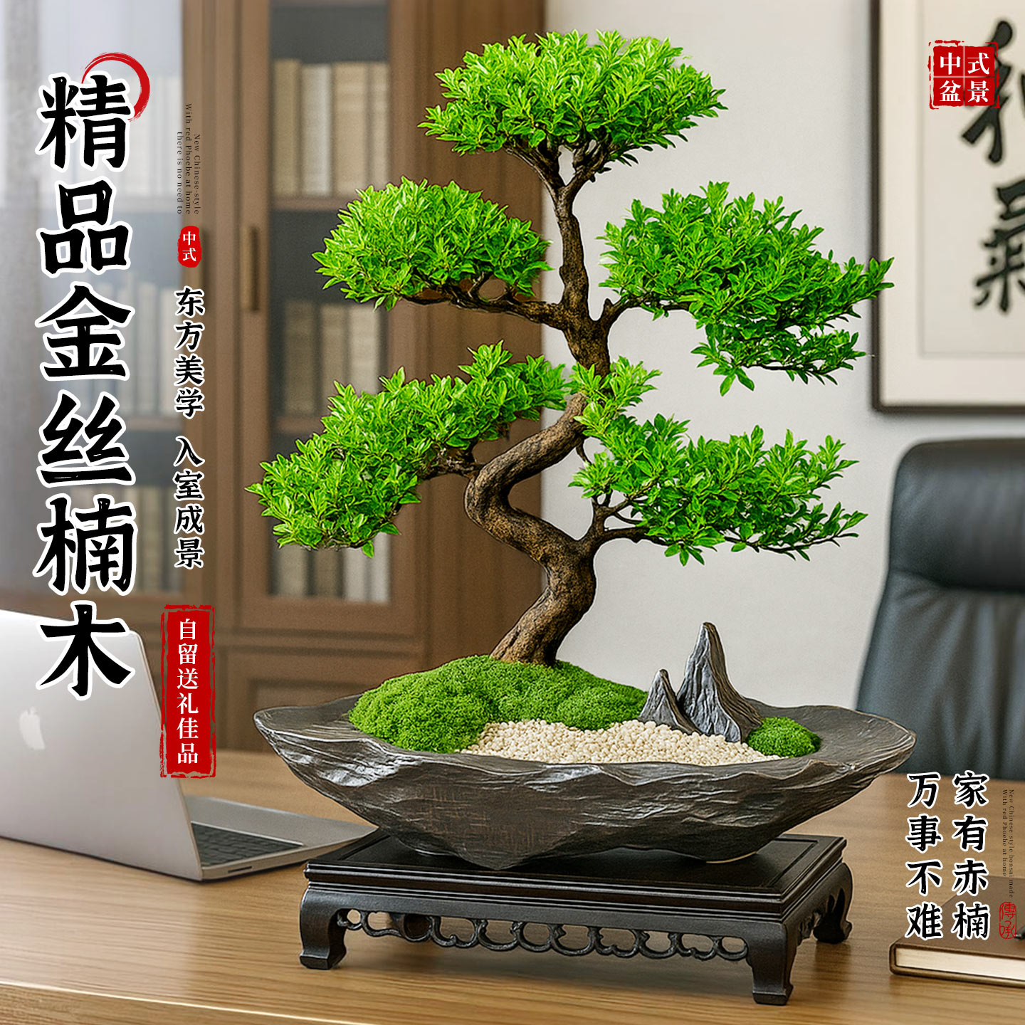 金丝楠木赤楠盆景栽办公桌面绿植
