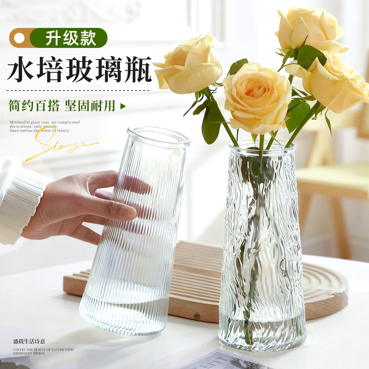 水培玻璃瓶花卉绿植花盆轻奢高级感大口径竹子兰花ins奶油风百搭,鲜花速递/花卉仿真/绿植园艺,花瓶,淘宝优惠券,粉丝福利购,淘宝优惠卷