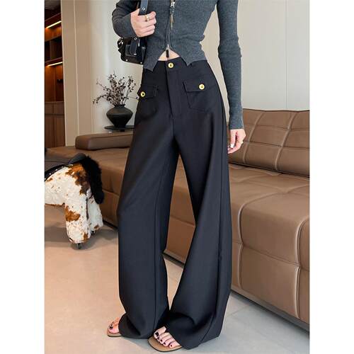 黑色阔腿裤女春秋新款高