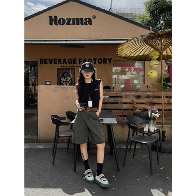 川和军绿水洗做旧工装五