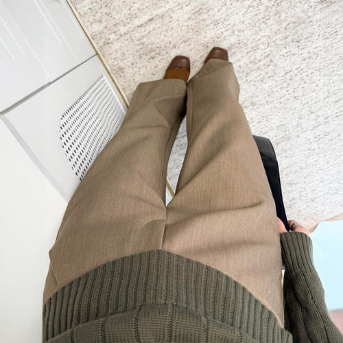 老钱风卡其色阔腿西装裤