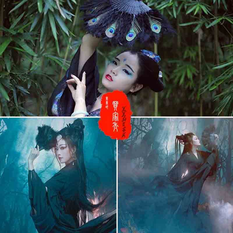 网红羽毛扇子古风中式装饰旗袍