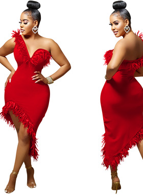 evening party slip dress women ladies sexy Dinner dress red