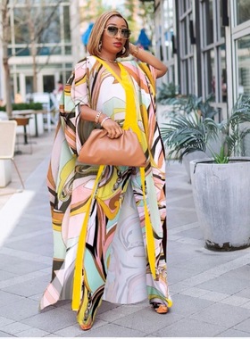 Two Pieces Casual Women long Dresses Top trousers Long Dress