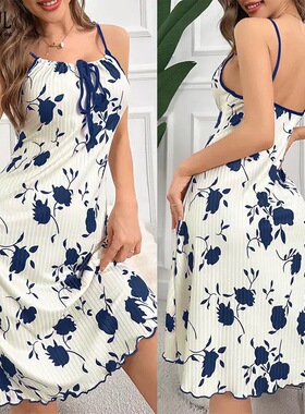 Women printed suspender, home wear, nightgown女性感吊带睡裙