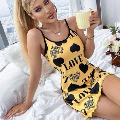 Sexy lingerie printed camisole skirt for home wear性感睡裙女