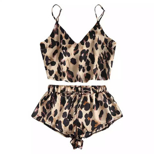 pajama Leopard set豹纹内衣 underwear shorts print suspender