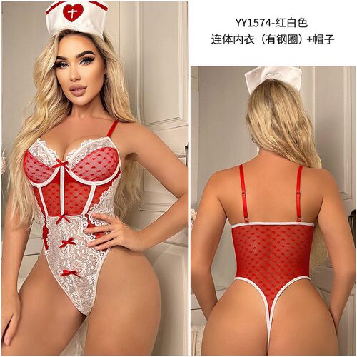 Sexy lingerie lace nurse uniform jumpsuit蕾丝护士服连体内衣