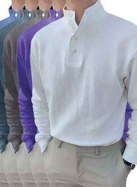 Men's long sleeved stand up collar T-shirt lining男长袖衬衫