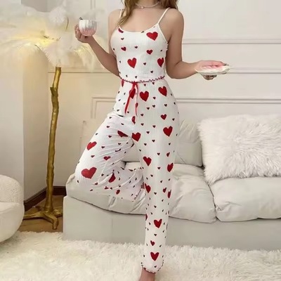 Women's sexy sleepwear with suspender straps and pants set