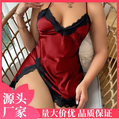 Sexy lingerie lace camisole nightgown slit dress蕾丝开叉睡裙