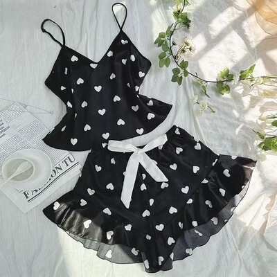 Sexy pajama ice silk camisole vest+shorts set女冰丝家居服