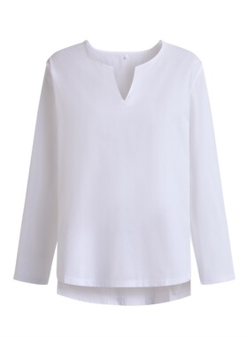 Men cotton and linen solid color loose long sleeved T-shirt