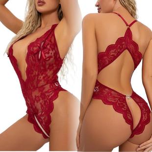 lingerie slit lace crotch jumpsuit蕾丝连体睡衣 camisole Sexy