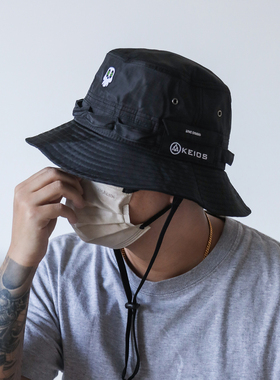 LTNC x KEIOS 联名骷髅渔夫帽 黑色街头打猎帽 潮流露营帽 ins