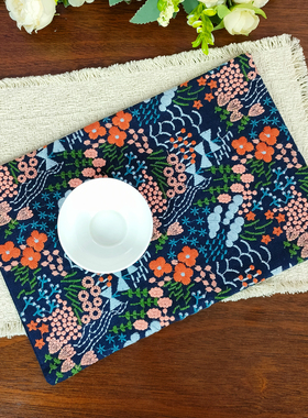 手工制作棉麻刺绣花海图案茶席自然风格茶道垫高级感茶台垫隔热垫