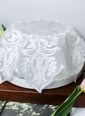 网纱蕾丝绣花盖巾笔记本茶盘茶具装饰布圆形小电器多用防尘罩套