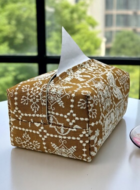 手工制作重工刺绣布艺纸巾盒高级感桌面抽纸盒纸巾套棉麻纸巾袋