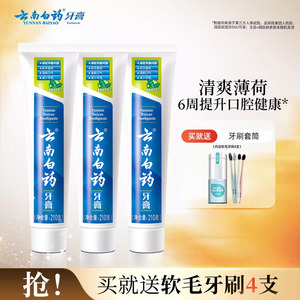 云南白药牙膏薄荷清爽香型210g清新口气减轻牙垢护龈囤货装正品
