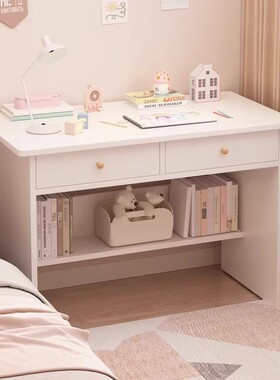 小户型书桌书架一体桌卧室连体书桌柜家用学生白色电脑桌书柜组合