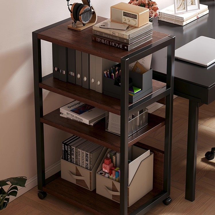 书桌旁书架落地置物架多层收纳储物架桌下可移动带轮电脑主机托架